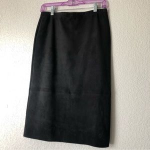 Faux suede long black skirt with slit